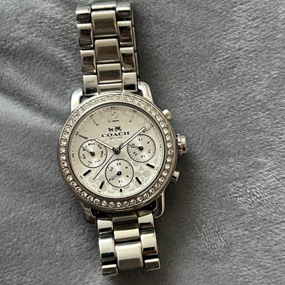 Coach Silver Chronograph Watch with Crystal Details